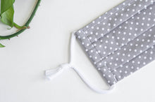 Charger l'image dans la galerie, Closeup of Face Mask Grey Ground with White Polka Dots