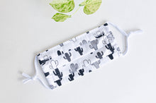 Charger l'image dans la galerie, 1 Face Mask Black Cactus pattern on White Ground