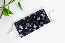 Charger l'image dans la galerie, 1 Face Mask White Cactus pattern on Black Ground