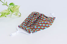Charger l'image dans la galerie, 1 Face Mask with Brown and Blue Peacock pattern, expanded to show dimensions of mask