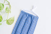 Charger l'image dans la galerie, Closeup of 1 Face Mask with Blue Ground and Black Circles pattern