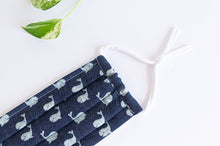 Load image into Gallery viewer, Close up of Cotton cloth face mask, Denim with Whale printed pattern
