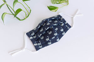 Expanded Cotton cloth face mask, Denim with Whale printed pattern