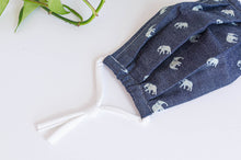 Charger l&#39;image dans la galerie, Close up of Cotton cloth face mask, Denim with Elephant printed pattern
