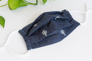 Expanded Cotton cloth face mask, Denim with Cactus printed pattern