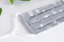 Charger l'image dans la galerie, Close up of Cotton cloth face mask, Cactus pattern, White Cactus on Grey ground