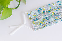 Load image into Gallery viewer, Close Up of Cotton cloth face mask, Light Green Paisley