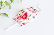 Charger l'image dans la galerie, Opened Cotton cloth face mask, Pink Flowers pattern on Ivory ground