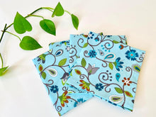 Load image into Gallery viewer, Four folded napkins with Blue Floral pattern