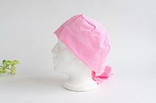 Load image into Gallery viewer, Left Side view of Scrub hat Small White Dots on Pink and Pink Stripes on top part
