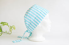 Load image into Gallery viewer, Right Side view of Scrub hat Aqua Stripes on White
