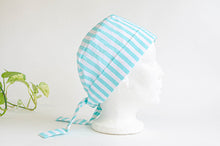 Charger l'image dans la galerie, Right Side view of Scrub hat Aqua Stripes on White