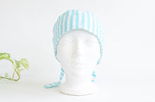 Load image into Gallery viewer, Front view of scrub hat with Aqua Stripes on White
