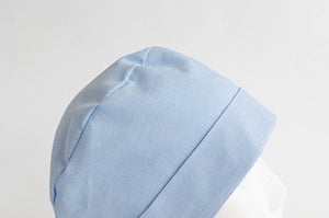 Closeup of a Blue Cloth Scrub hat