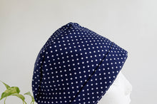Load image into Gallery viewer, Women Scrub hat , Navy Ground with White Polka Dots pattern
