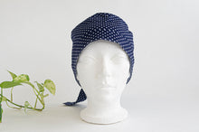 Load image into Gallery viewer, Front view of Scrub hat White Polka Dots on Navy
