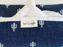 Load image into Gallery viewer, Closeup of a Denim with Cactus pattern box dispenser with White trim
