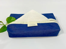 Load image into Gallery viewer, White Coton handkerchiefs with Blue Denim box dispenser
