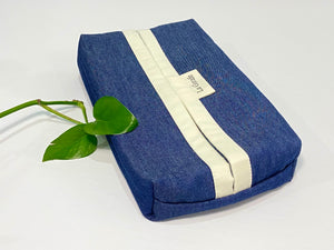 White Cotton handkerchiefs with Blue Denim box dispenser