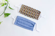 Charger l'image dans la galerie, 2 Face Masks, 1 with Blue Ground and Black Circles, 1 with Brown and Blue Peacock pattern