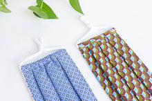Charger l'image dans la galerie, 2 Face Masks, 1 with Blue Ground and Black Circles, 1 with Brown and Blue Peacock pattern