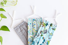 Charger l'image dans la galerie, Three cotton cloth face masks, Polka Dots Grey, Green Paisley, Blue Floral patterns