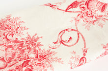 Load image into Gallery viewer, Close up of the Toile de Jouy pink pattern on an off white ground