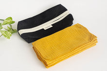Charger l'image dans la galerie, 12 cotton hankies colour Ocre with a Black Denim dispenser box