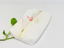 Load image into Gallery viewer, Pink Flamingo handkerchiefs in a white cotton waffle box