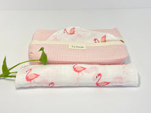 Load image into Gallery viewer, Pink Flamingo handkerchiefs and a Pink cotton waffle box