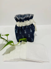 Load image into Gallery viewer, One Pouch made of Denim with Pineapple pattern with a stack of white makeup remover pads
