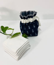 Charger l'image dans la galerie, One Pouch made of Denim with Pineapple pattern with a stack of white makeup remover pads