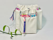Load image into Gallery viewer, Two bags in off-white cotton with a Butterfly trim. One bag is big and one small
