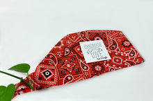 Load image into Gallery viewer, Folded Red Western Paisley Scrub Cap