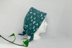 Right view of Women cotton scrub cap with Green Cactus pattern