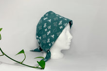 Load image into Gallery viewer, Right side view of Women cotton scrub cap Whit Cactus Pattern printed on Green
