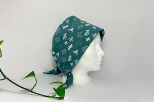 Right side view of Women cotton scrub cap Whit Cactus Pattern printed on Green