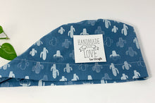 Charger l'image dans la galerie, Folded Women cotton scrub cap Whit Cactus Pattern printed on Blue