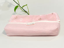 Load image into Gallery viewer, Pink Cotton Waffle Dispenser box with Pink Bamboo Handkerchiefs with Anchor pattern
