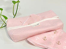 Charger l'image dans la galerie, Pink Cotton Waffle Dispenser box with Pink Bamboo Handkerchiefs with Anchor pattern