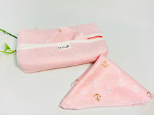 Charger l'image dans la galerie, Pink Cotton Waffle Dispenser box with Pink Bamboo Handkerchiefs with Anchor pattern