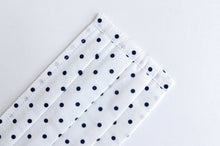 Load image into Gallery viewer, Closeup of Face mask Black Polka Dots on White
