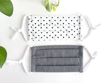 Charger l'image dans la galerie, Two face masks one Black Polka Dots on White one Black and White Stripes