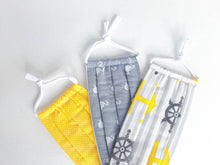 Charger l'image dans la galerie, Closeup of Three face mask one Yellow Anchor one Grey Flamingo one Yellow Dots