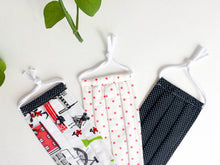 Charger l'image dans la galerie, Closeup of Three face mask one Paris Street print one Pink Dots one White Dots on Black