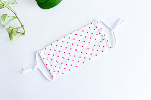 Face mask Pink Polka Dots on White