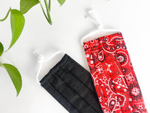 Charger l'image dans la galerie, Two face masks in Black denim fabric and one with a Red Paisley print