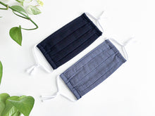 Charger l'image dans la galerie, Two face masks, one in Solid Navy and one in Navy and Silver print