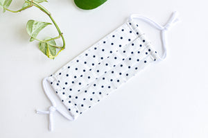 Face mask White Ground and Black Polka Dots print