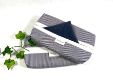 Load image into Gallery viewer, Grey stripes dispenser box in cotton with 12 Grey handkerchiefs folded inside
